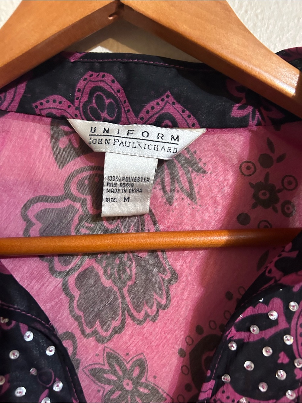 John Paul Richard Y2K Magenta Floral Chiffon Paisley Top Size M McBling - Picture 2 of 3